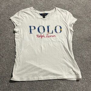 Polo by Ralph Lauren White Fitted Cap Sleeve Polo T-Shirt